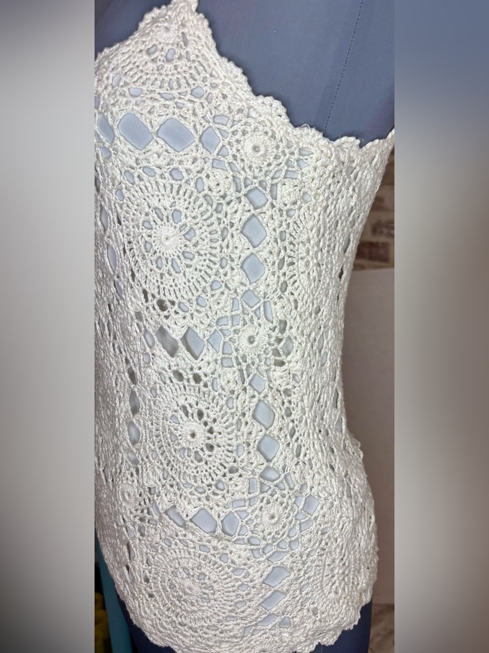 Lauren Ralph Lauren Sevilla Hand Knit Crochet Camisole Tank Pearl NWT Size M - Picture 4 of 13